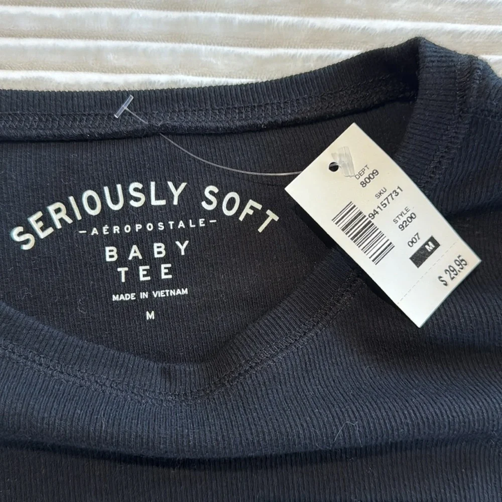 Aeropostale Seriously Soft Baby Tee Ribbed Long Sleeve Cropped Lettuce Hem M - Picture 4 of 10